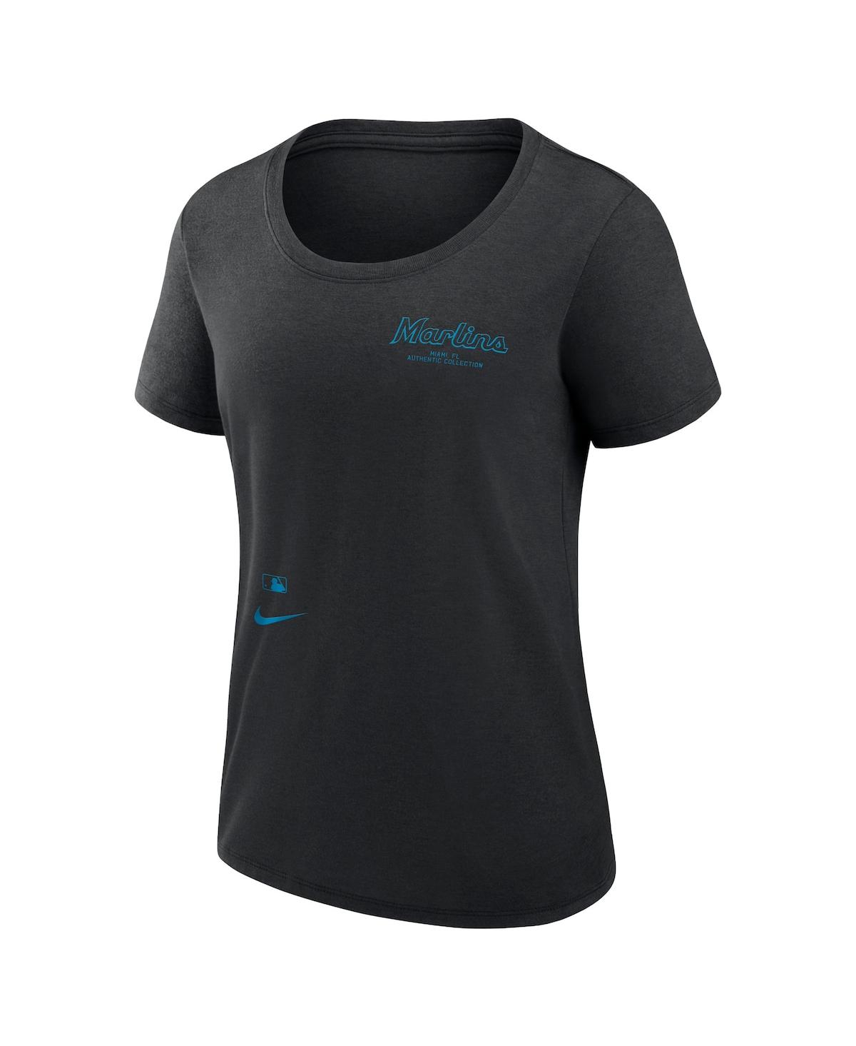 Shop Nike Women's  Black Miami Marlins Authentic Collection Performance Scoop Neck T-shirt