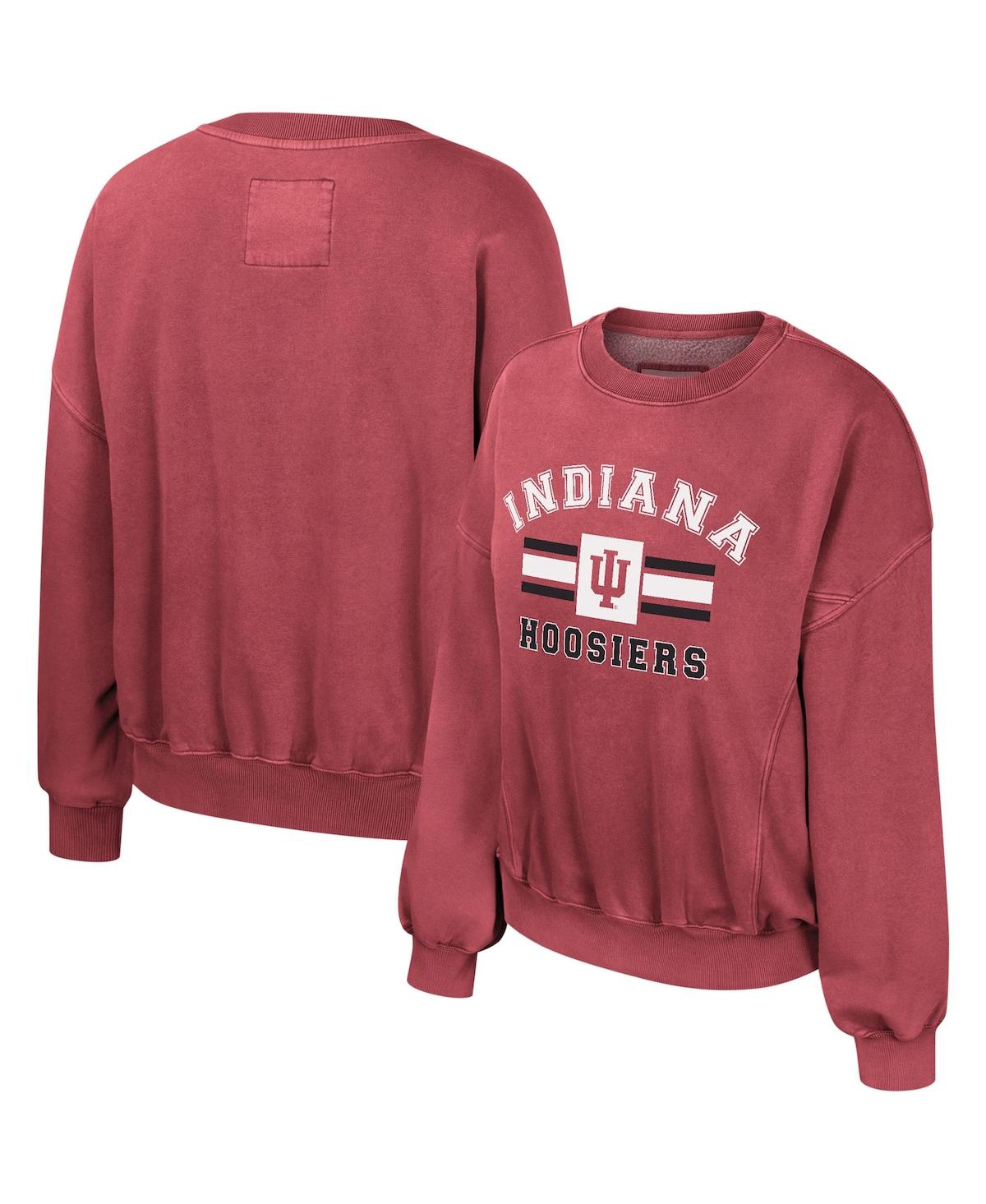 Women's Colosseum Crimson Indiana Hoosiers Audrey Washed Pullover Sweatshirt - Crimson