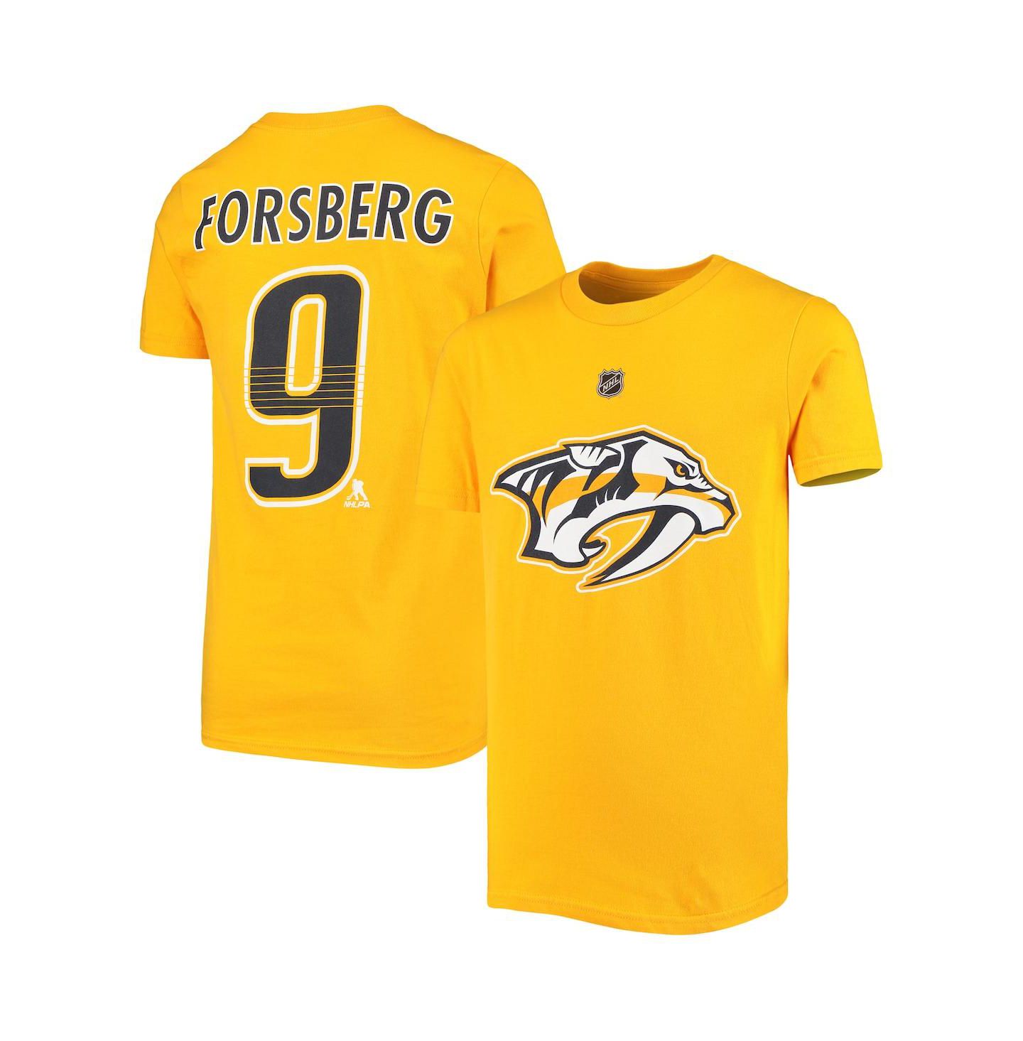 Футболка Outerstuff Youth Filip Forsberg Gold Nashville Predators Player Name and Number для девочек — фото 1