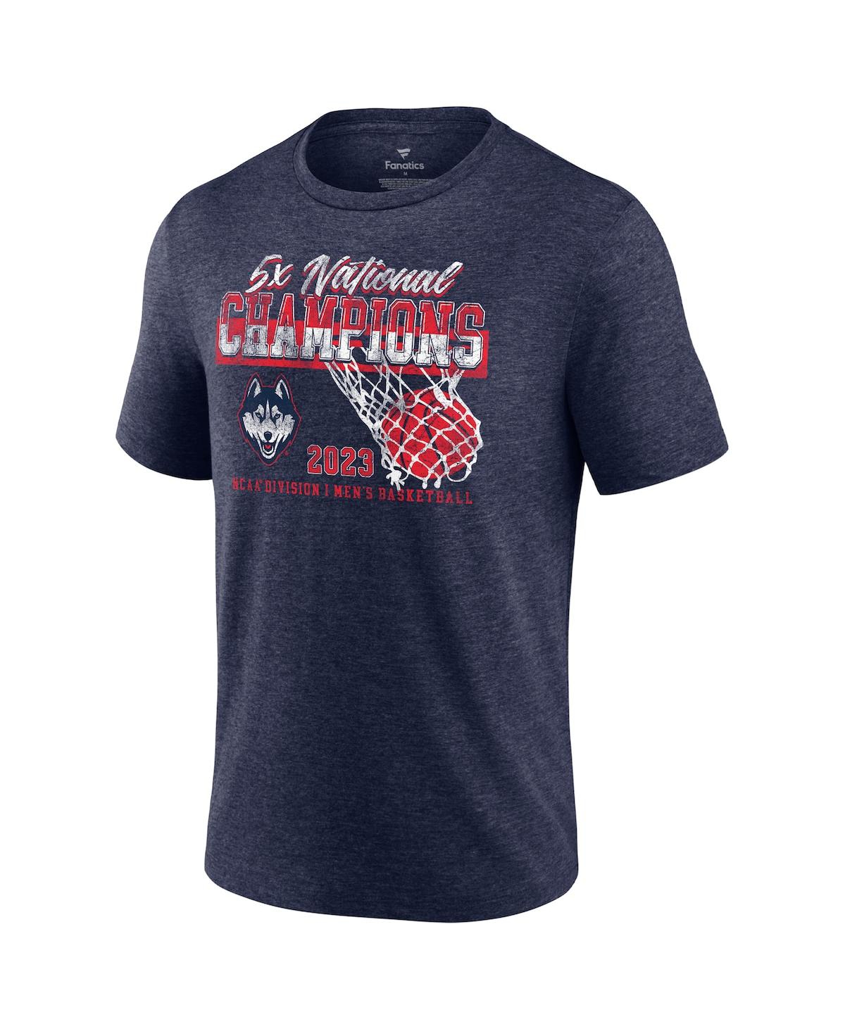 Men's FanaticsUConn Huskies Five-Time Ncaa Men's Basketball National Champions Retro Tri-Blend T-shirt - Heather Navy
