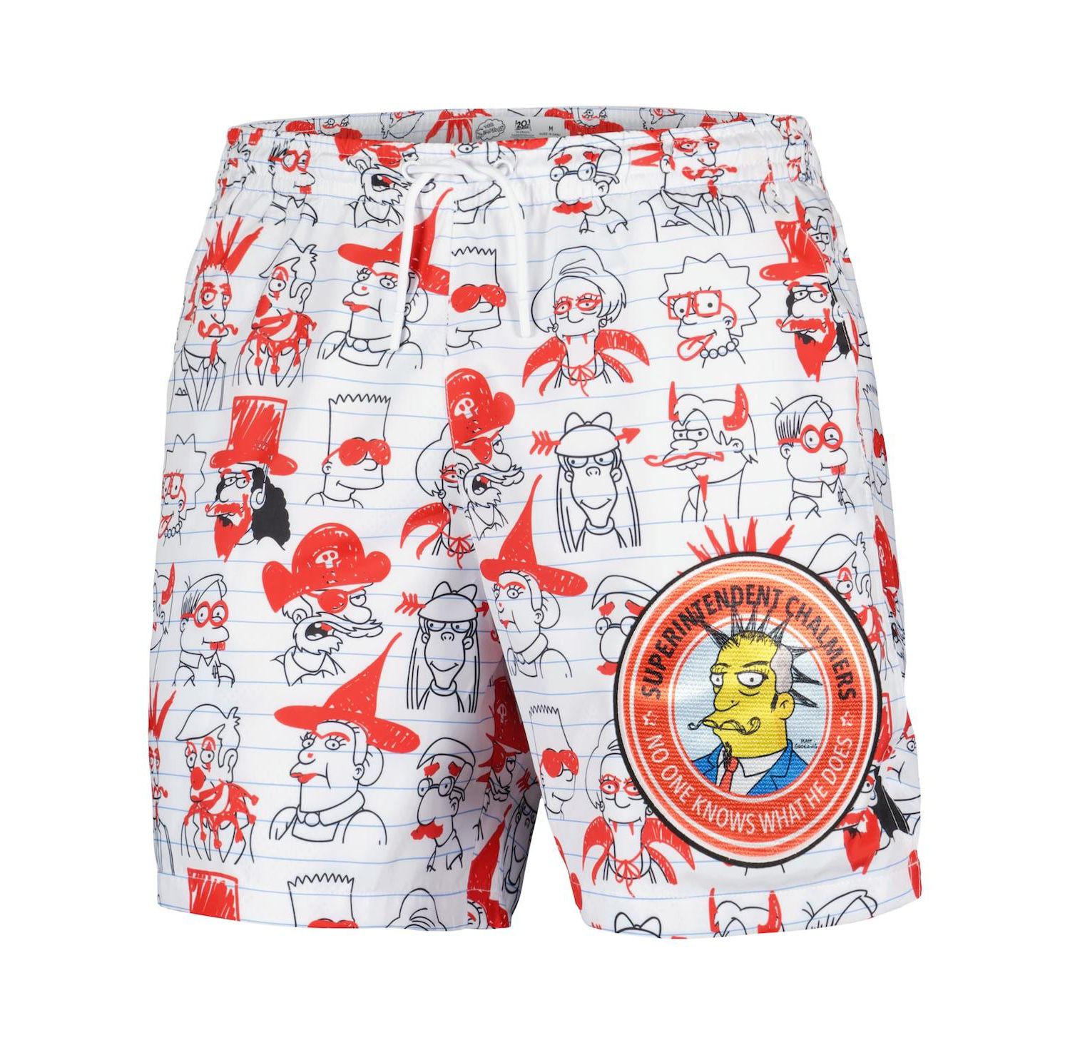 Men's White The Simpsons Bart School Doodles Shorts