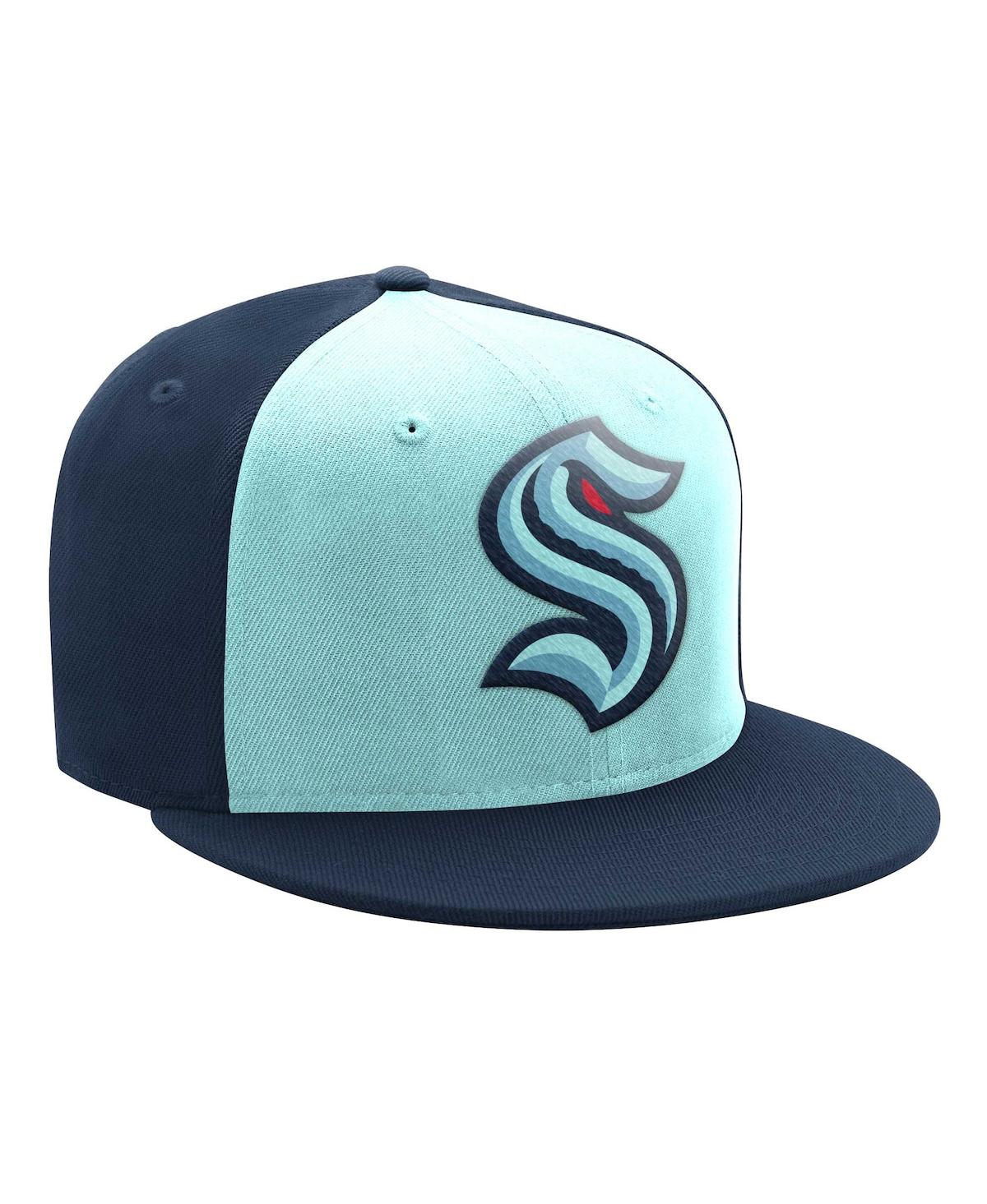Men's Starter Light Blue, Deep Sea Blue Seattle Kraken Logo Two-Tone Snapback Hat - Light Blue, Deep Sea Blue