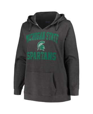 Women's Heather Charcoal Michigan State Spartans Plus Size Heart & Soul Notch Neck Pullover Hoodie