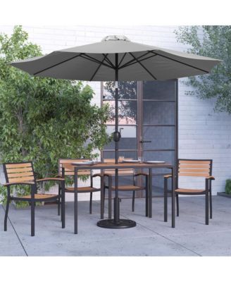 Chara 7 Piece Dining Set With Umbrella & Base - Steel Framed Table With Umbrella Hole & 4 Club Chairs