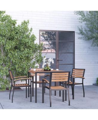 Hampstead Five Piece Faux Teak Patio Dining Set For Indoor And Outdoor Use - Table And Four Club Chairs