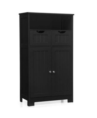 24x12x43 inches Wooden Bathroom Side Cabinet with 2 Drawers and 2 Doors for Extra Storage