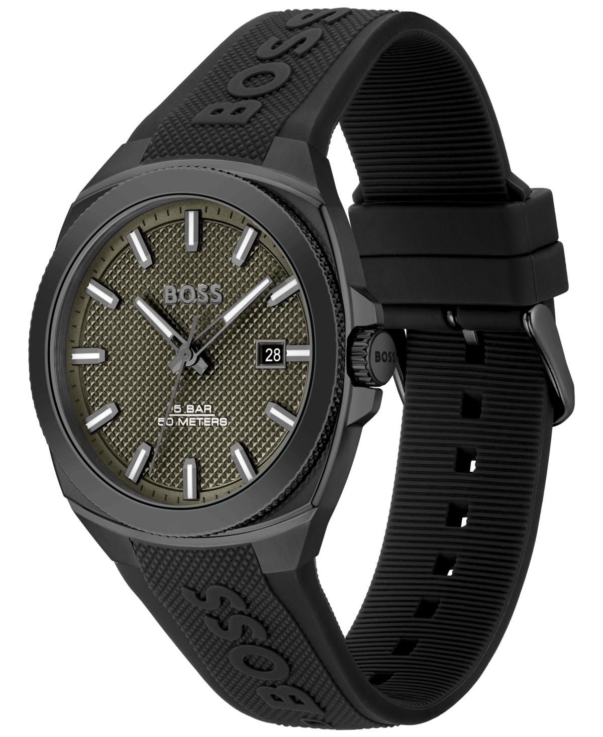 Shop Hugo Boss Boss Men's Walker Quartz Basic Calendar Black Silicone Watch 41mm