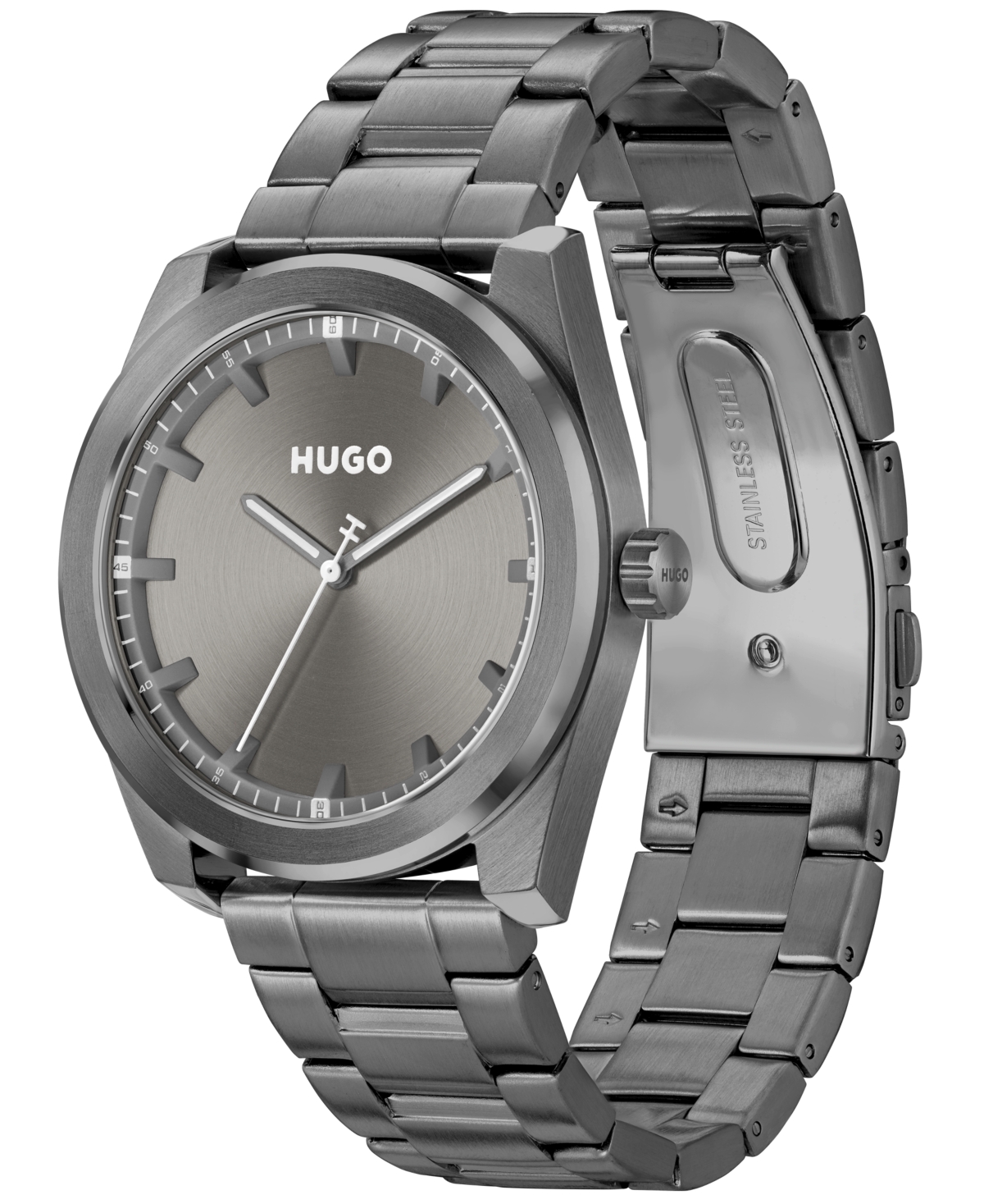 Shop Hugo Men's Bright Quartz Ionic Plated Gray Steel Watch 42mm