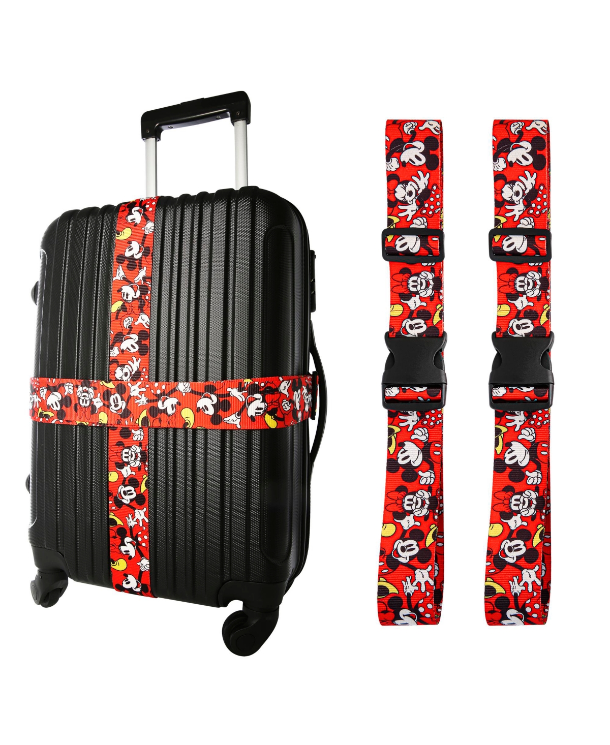 Mickey and Minnie Mouse Luggage Strap 2-Piece Set Officially Licensed, Adjustable Luggage Straps from 30'' to 72'' - Orange, yellow