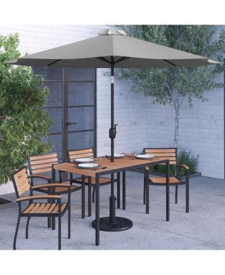 Chara 7 Piece Dining Set With Umbrella & Base - Steel Framed Table With Umbrella Hole & 4 Club Chairs