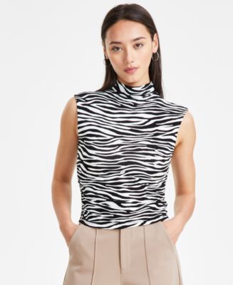 売れ筋商品|||バースリー カットソー トップス レディース Petite Printed Ruched-Side Mock-Neck Top, Exclusively at Macy's Zebra 27134169_fpx.tif?$filterlrg$&