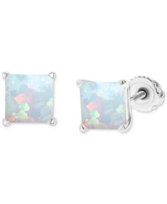 Macy's - Lab-Grown Opal Square Screw Back Stud Earrings (3/4 ct. t.w.)