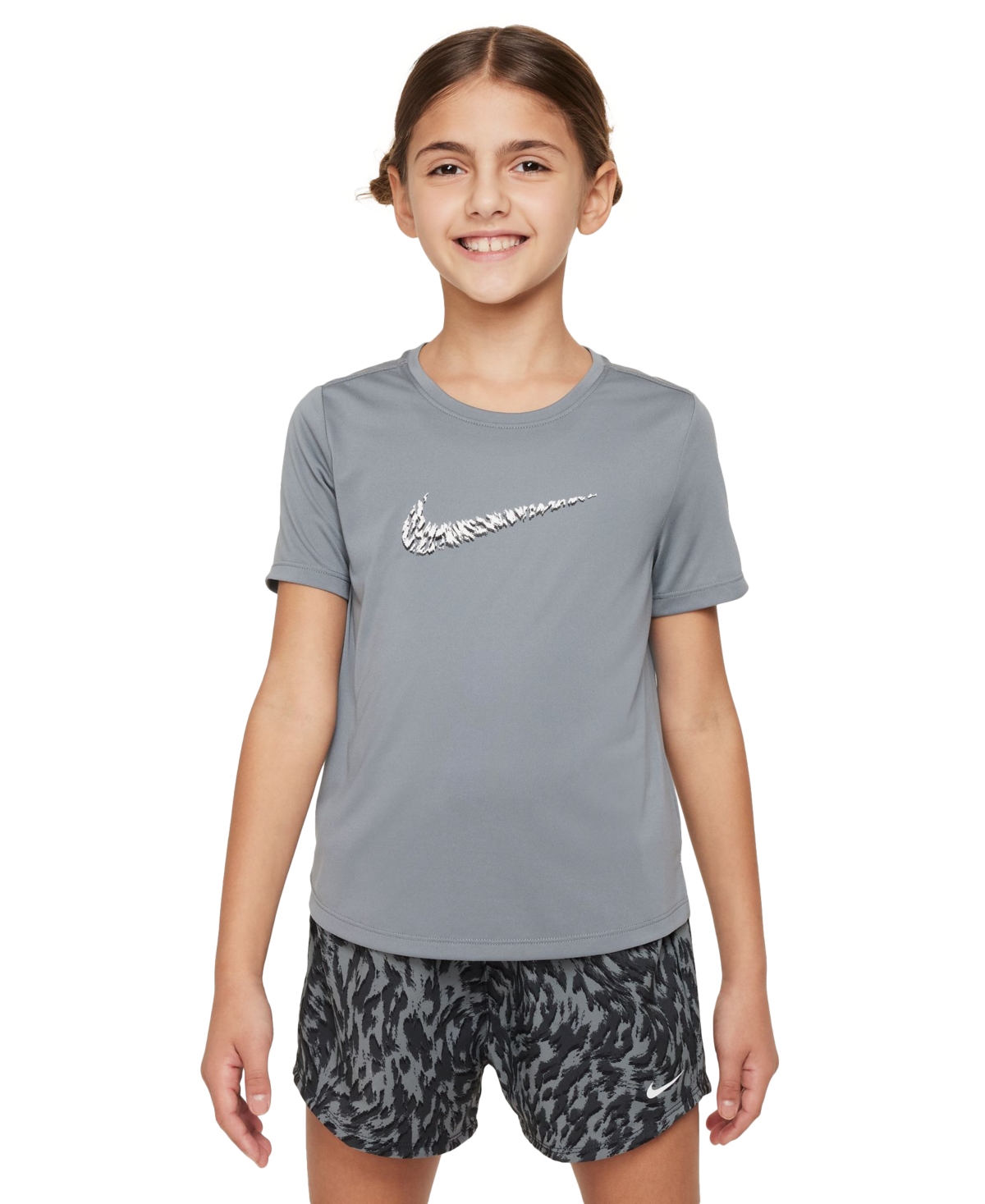 Shop Nike Big Girls One Short-sleeve Training Top In Smkgry