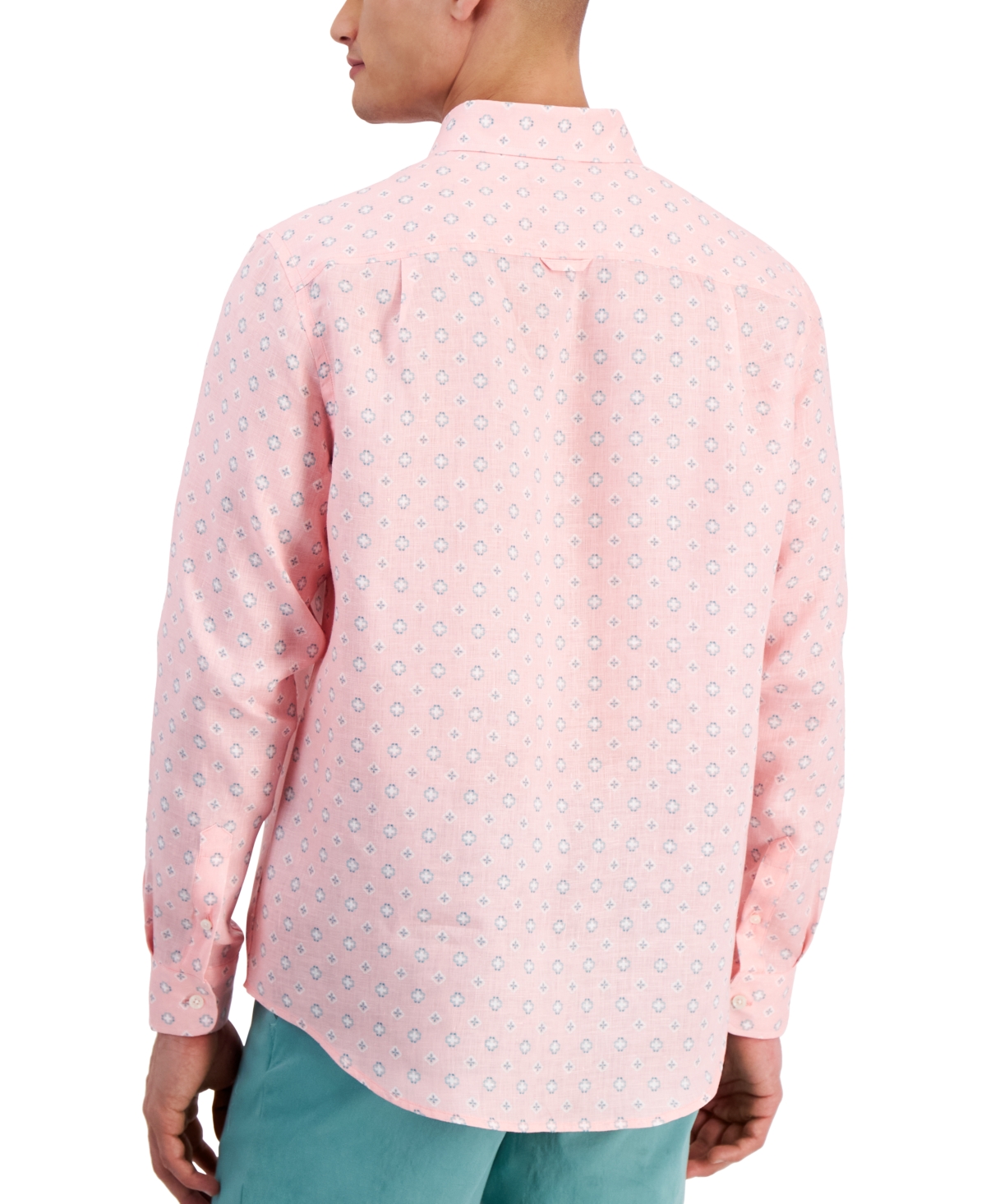 Shop Club Room Men's Quincy Medallion-print Linen Shirt, Created For Macy's In Pink Streak