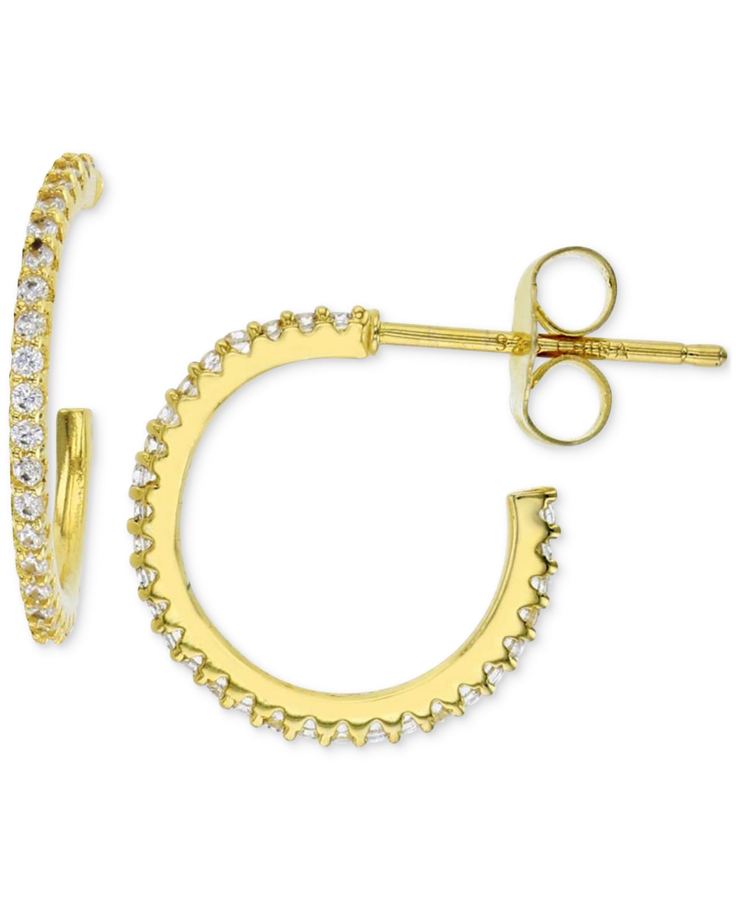 Cubic Zirconia Studded Small Narrow Hoop Earrings, 0.63"