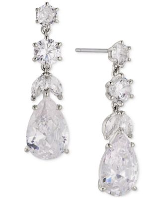 Eliot Danori - Rhodium-Plated Pear-Shape Cubic Zirconia Linear Drop Earrings