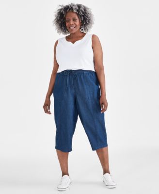 Style & Co - Plus Size Drawstring Chambray Capri Pants