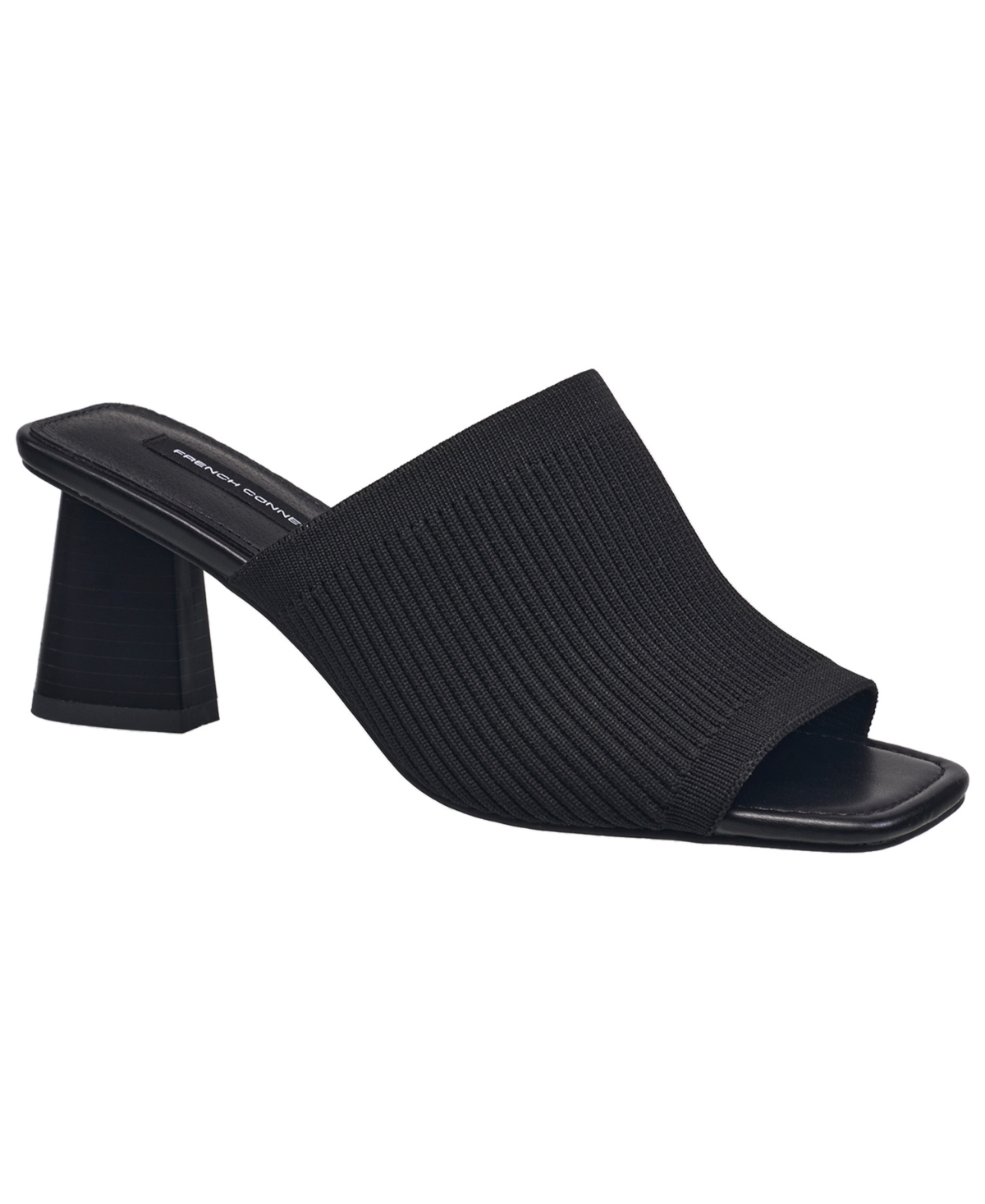 Shop French Connection Women's Knit Styles Slip On Block Heel Sandal In Black