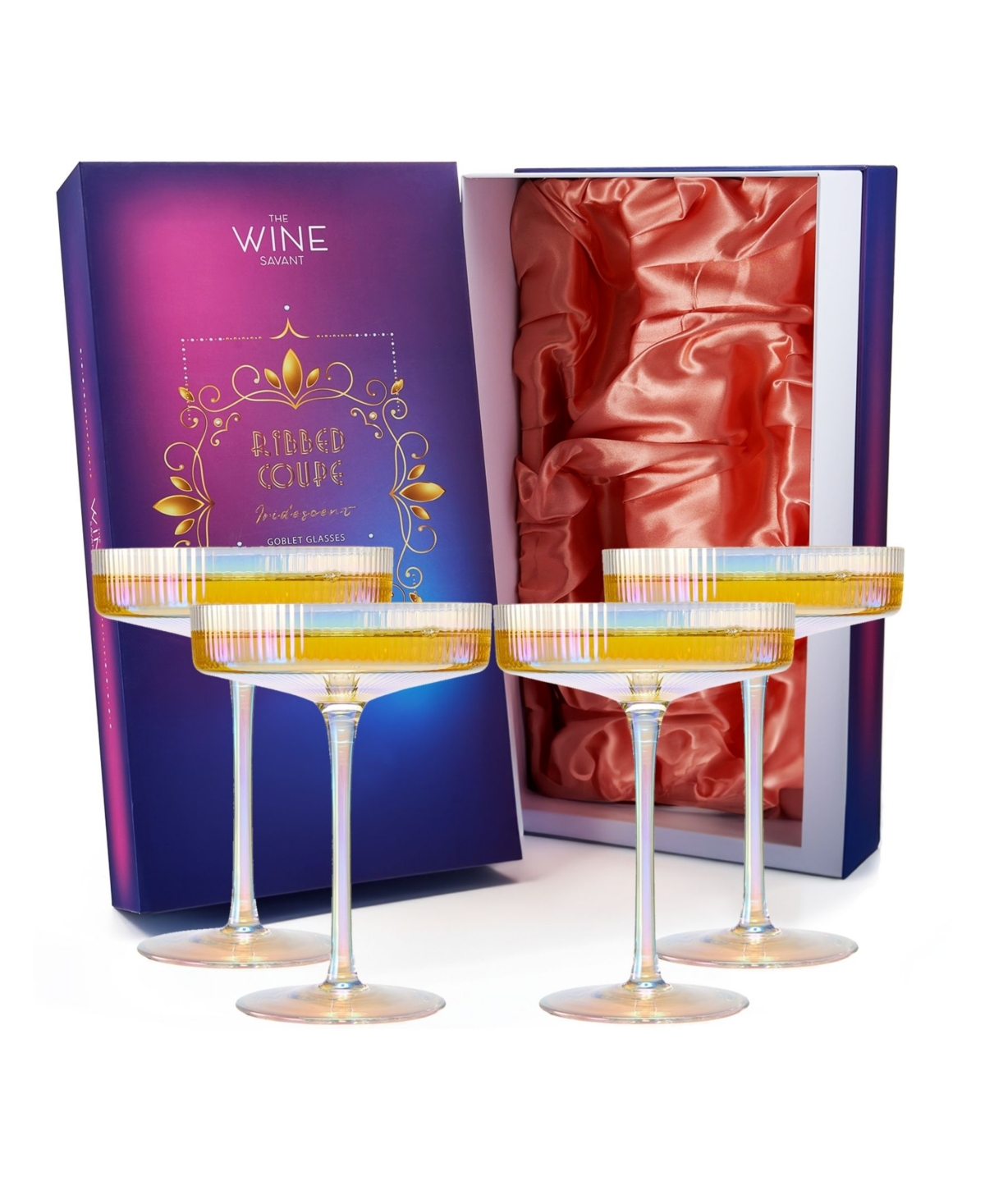 Shop The Wine Savant Ripple Ribbed Martini & Champagne Coupe Iridescent Colored Glasses, Set Of 4 In Multicolored