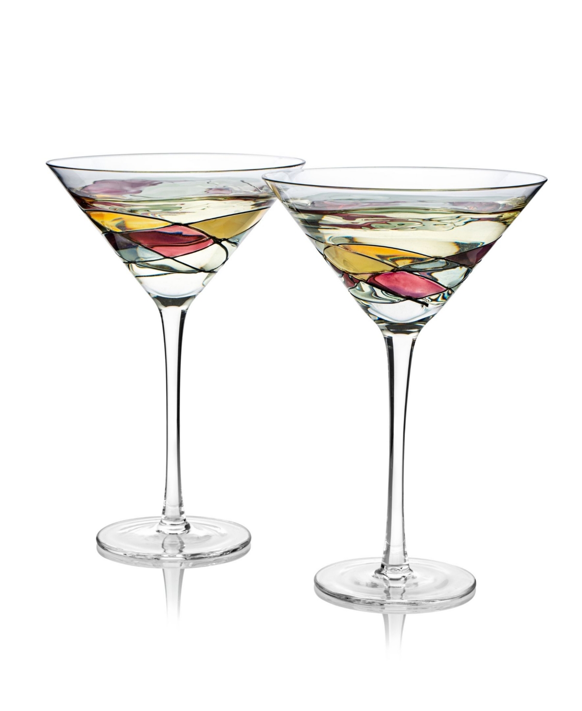 The Wine Savant Hand Painted Stained Glass Martini Glasses 8 Oz, Set Of 2 In Multicolored