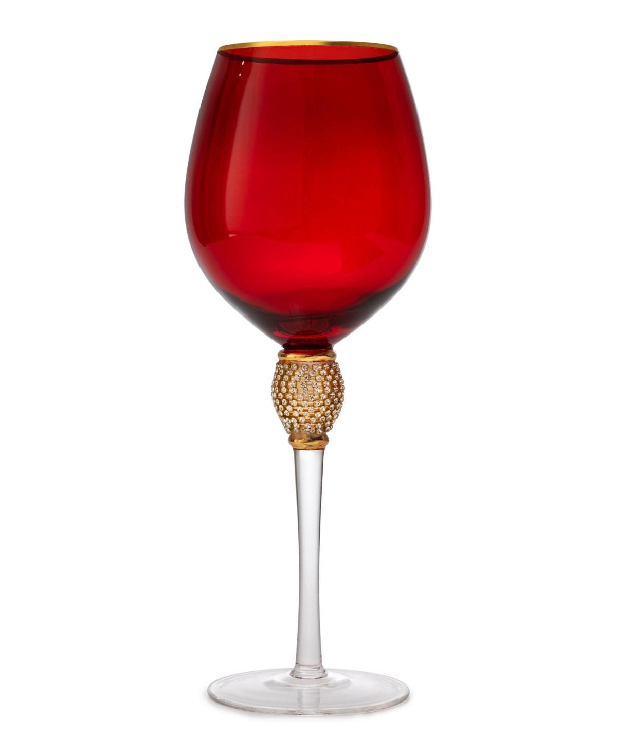 The Wine Savant Set Of 4 Diamond Stemmed Wine Glasses, 14 oz Set Of 4 In Red