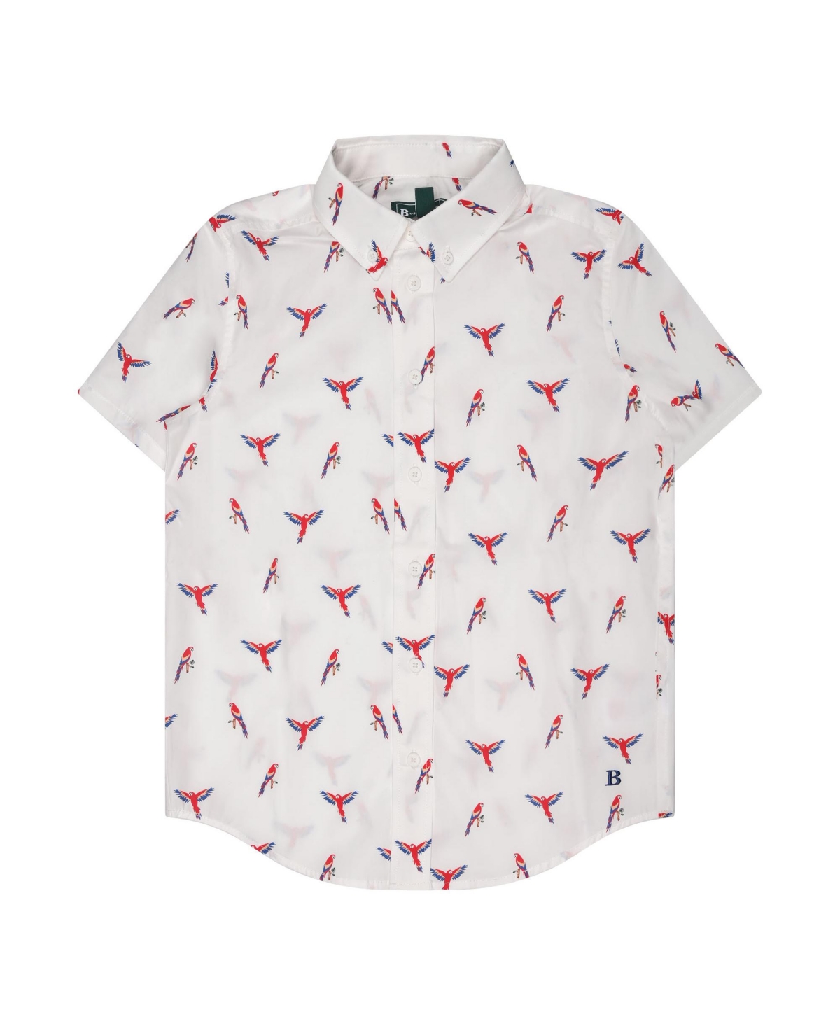Brooks Brothers Kids' Big Boys Parrot Print Woven Short Sleeve Poplin Shirt In White