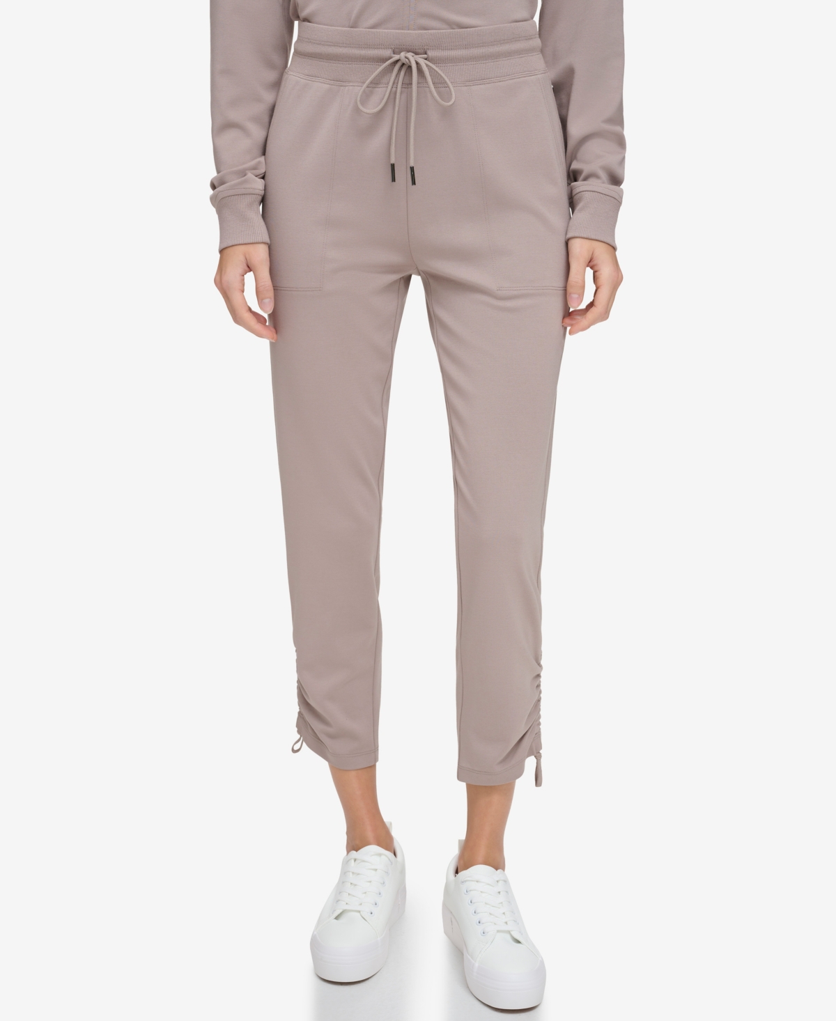 Shop Marc New York Andrew Marc Sport Women's Jersey Cinch-hem Ankle Pants In Taupe