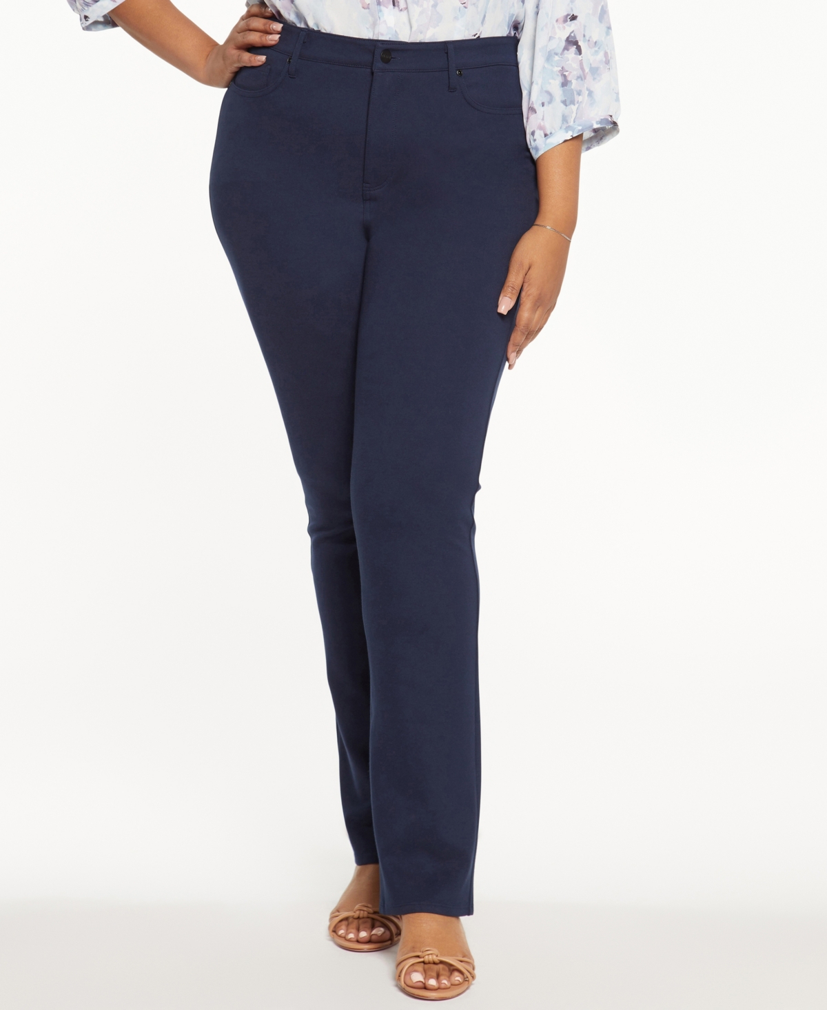 Shop Nydj Plus Size Marilyn Straight Pants In Oxford Navy
