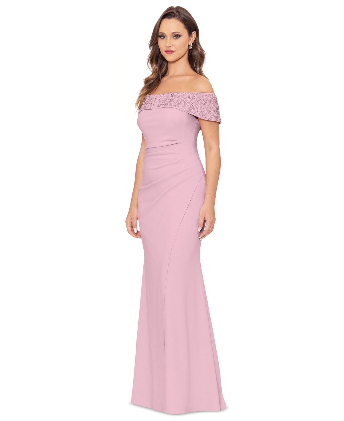 Shop Betsy & Adam Women's Beaded Off-the-shoulder Gown In Rose