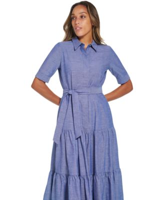 Calvin Klein Women's Cotton Tiered Ruffle-Hem Shirtdress