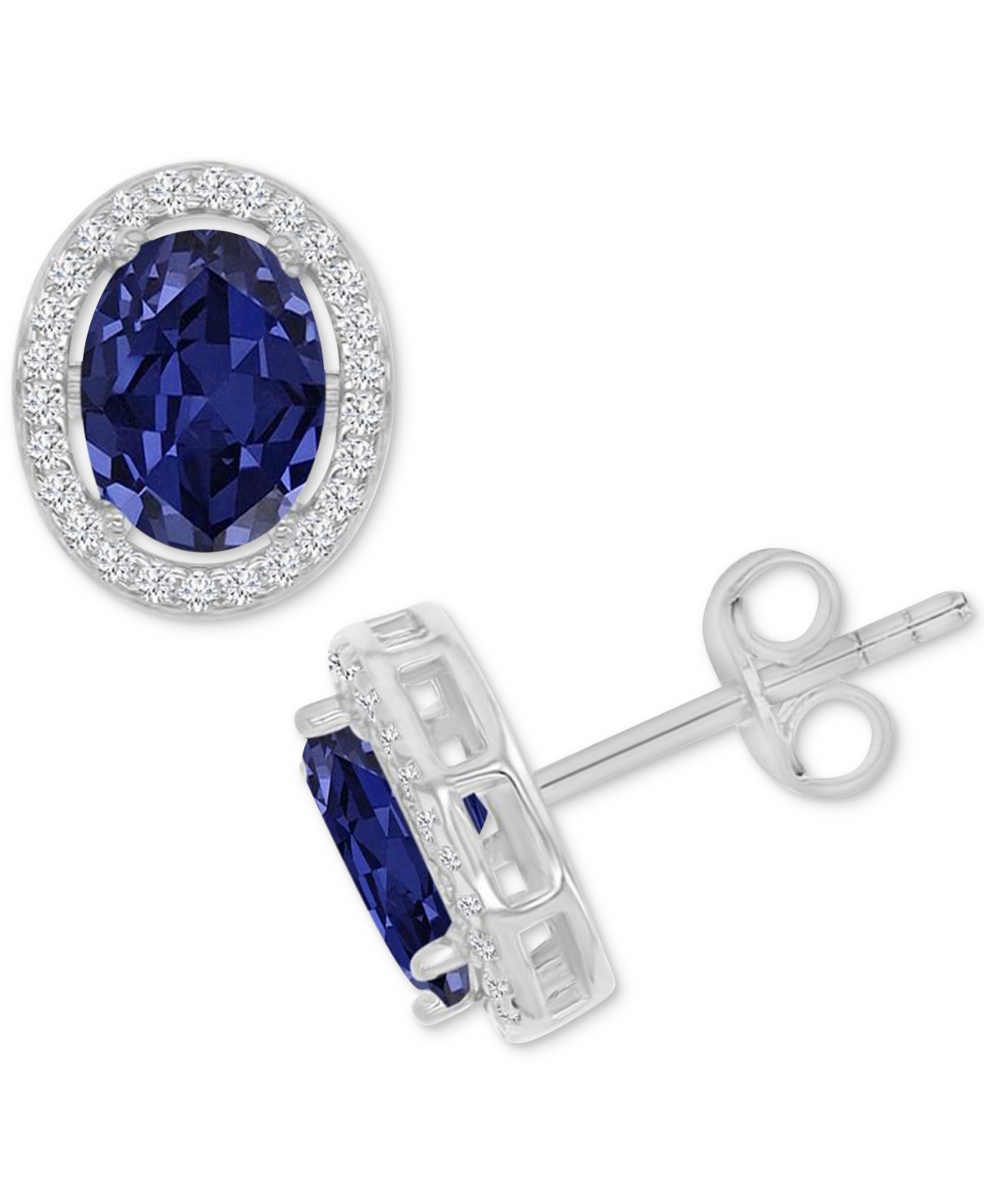 Shop Macy's Cubic Zirconia Oval Halo Stud Earrings In Sterling Silver In Blue