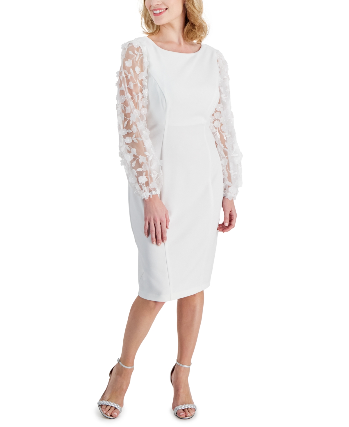 Shop Connected Petite 3d Floral-applique Sheath Dress In Ivory