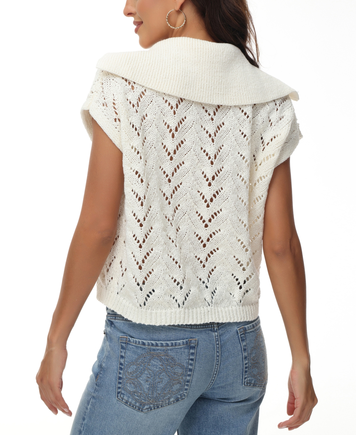 Shop Frye Women's Sailor-collar Crochet Pullover Top In Chalk