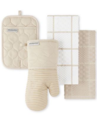 KitchenAid Quilted Cotton Terry Cloth Kitchen Towel, Oven Mitt, Potholder 4-Pack Set - Milkshake