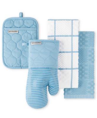 Quilted Cotton Terry Cloth Kitchen Towel, Oven Mitt, Potholder 4-Pack Set