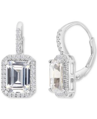 Macy's - Cubic Zirconia Emerald-Cut Halo Leverback Statement Earrings