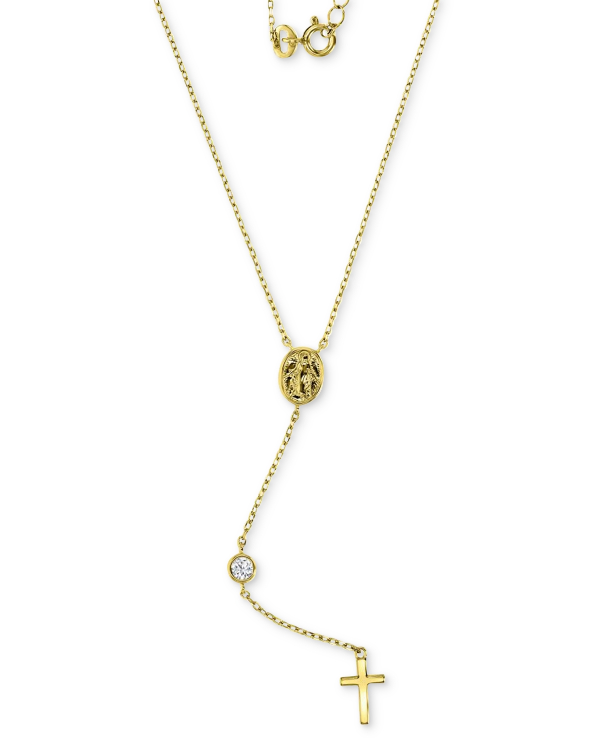 Children's Cubic Zirconia Mary & Cross Lariat Necklace, 13" + 2" extender - Gold