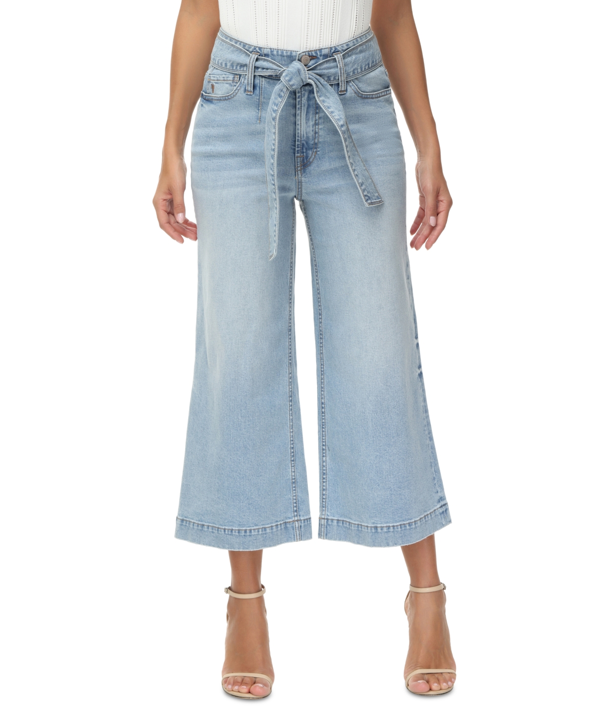 Women's Belted High-Rise Cropped Wide-Leg Jeans - Farrah Wash