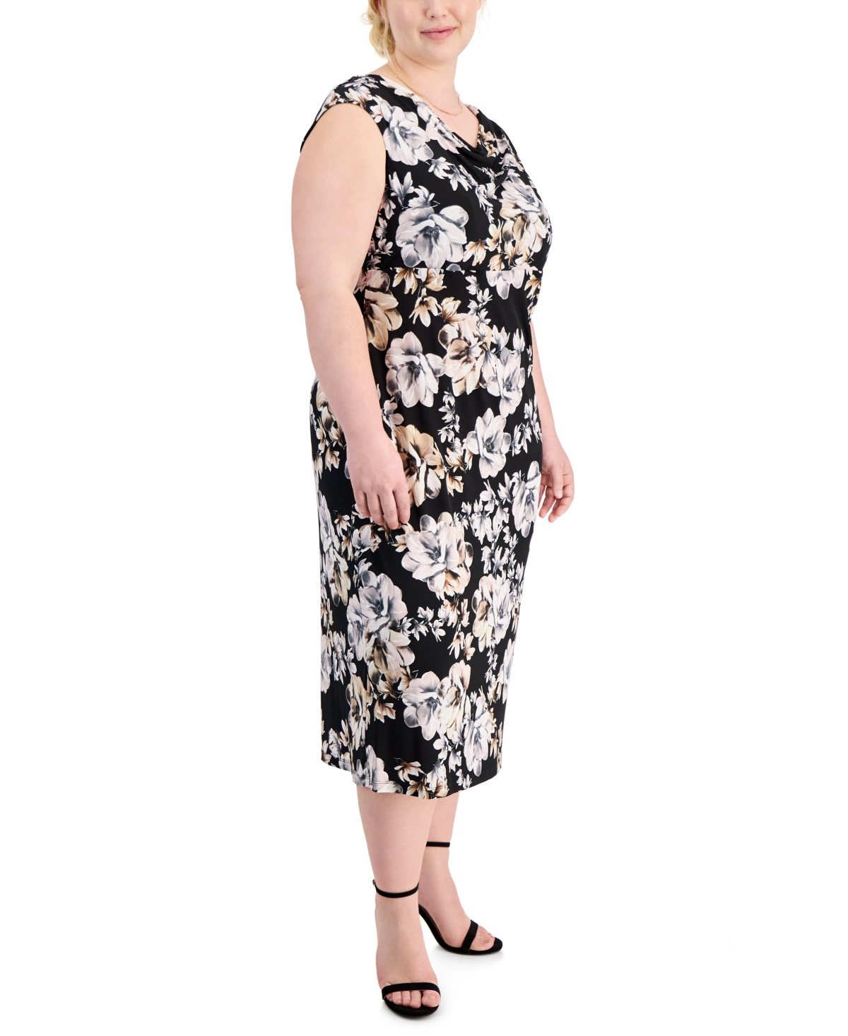 Shop Connected Plus Size Sleeveless Cowl-neck Midi Dress In Blush Pnk