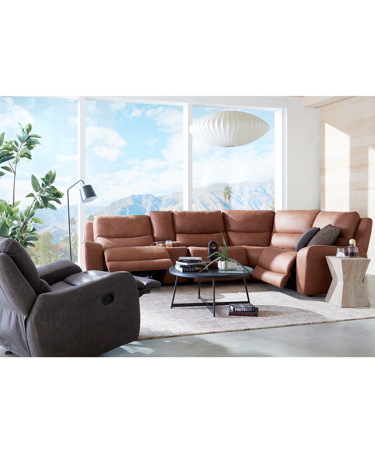 Macy's Tanico 3-pc. Modular Sofa With 2 Power Motion Chairs & 1 Console In Grey