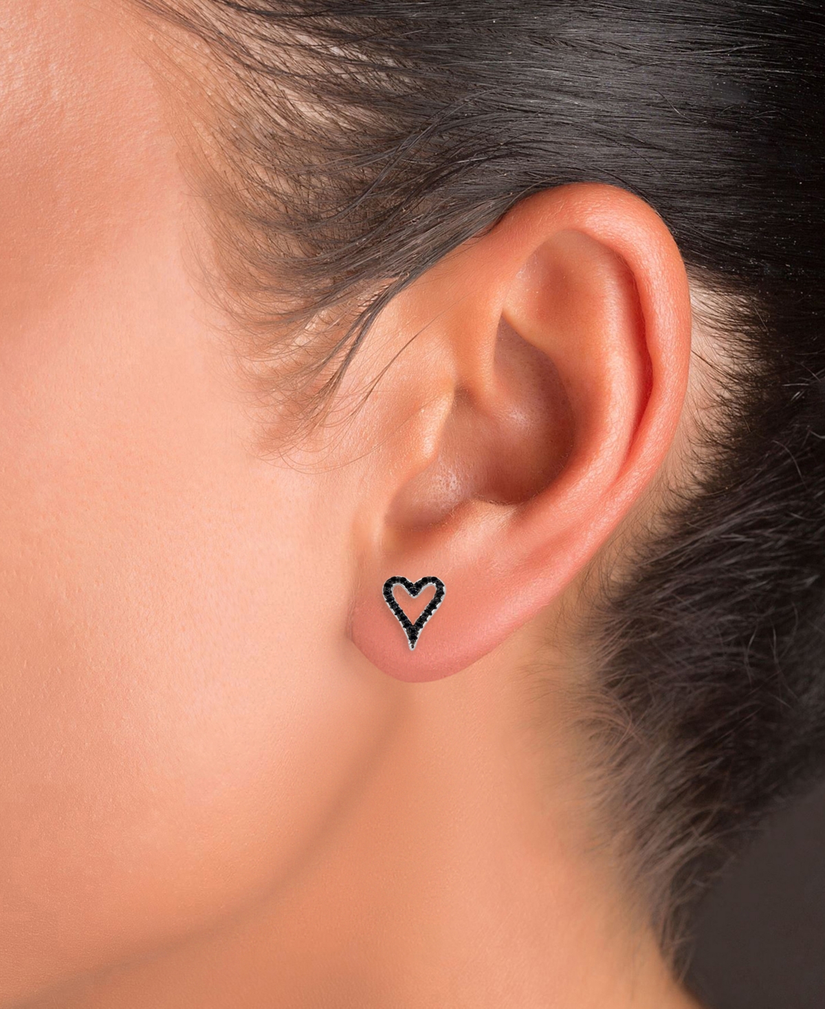 Macy's Black Spinel Open Heart Stud Earrings (1/3 Ct. T.w.) In Sterling Silver In Black Spinel