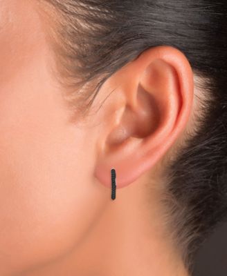 Black Spinel Heart Small Hoop Earrings (2-1/2 ct. t.w.) in Sterling Silver, 0.87"