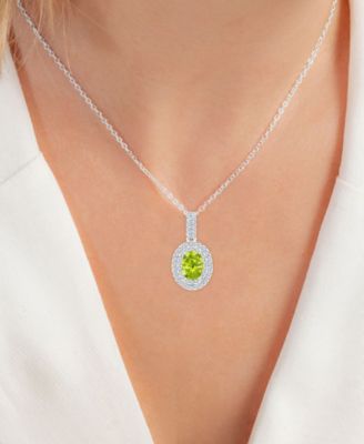 2-Pc. Set Peridot (2-1/6 ct. t.w.) & Lab-Grown White Sapphire (1-1/10 ct. t.w.) Oval Halo Pendant Necklace & Matching Stud Earrings in Sterling Silver