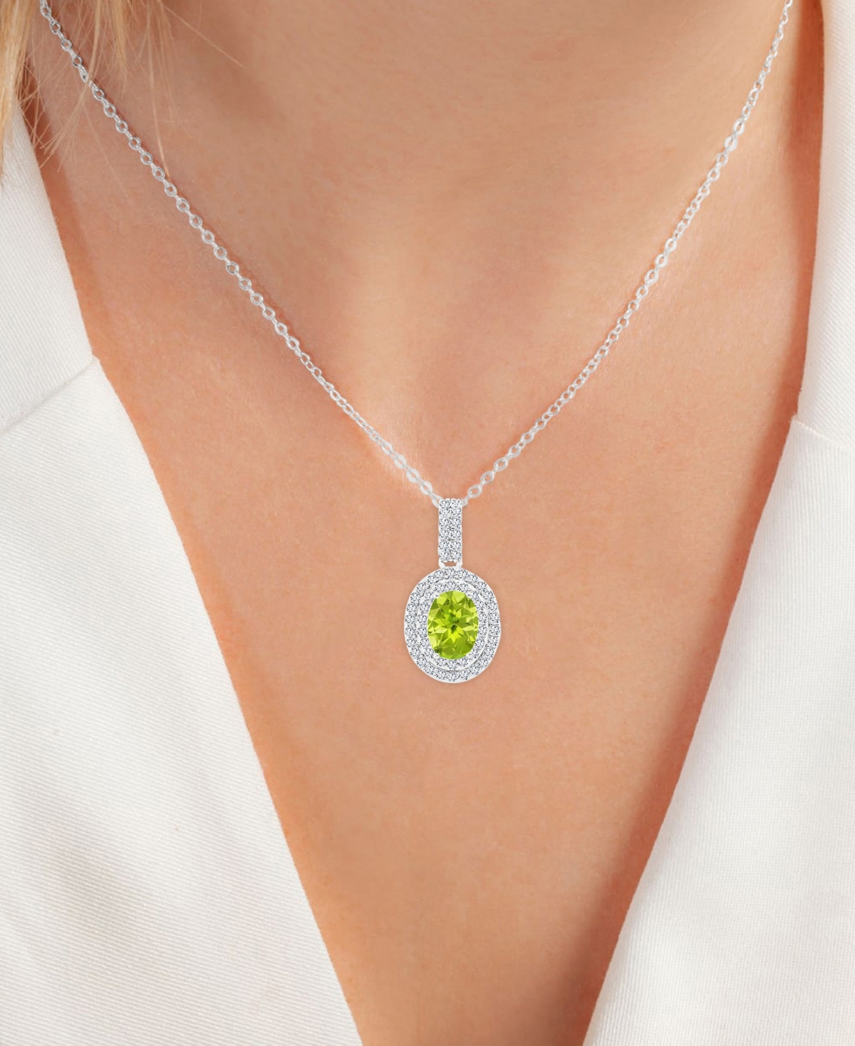 2-Pc. Set(2-1/6 ct. t.w.) & Lab-Grown White Sapphire (1-1/10 ct. t.w.) Oval Halo Pendant Necklace & Matching Stud Earrings in Sterling Silver