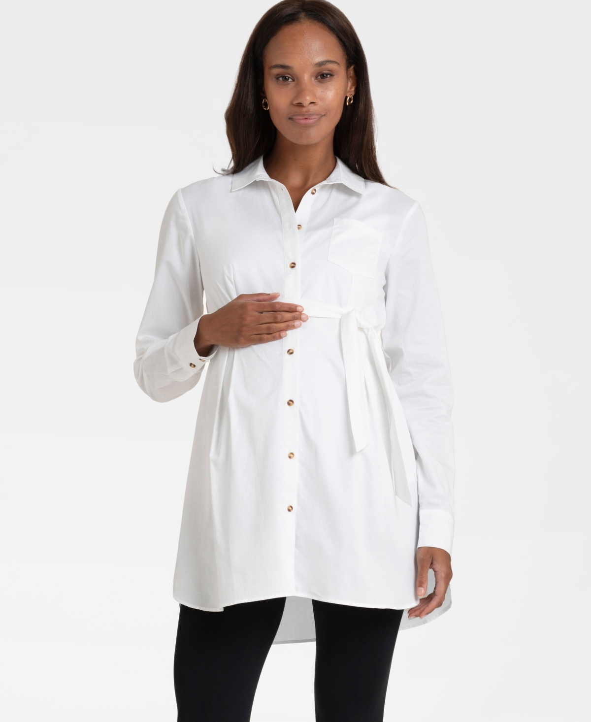 Seraphine Women's Cotton Belted Maternity Tunic In White