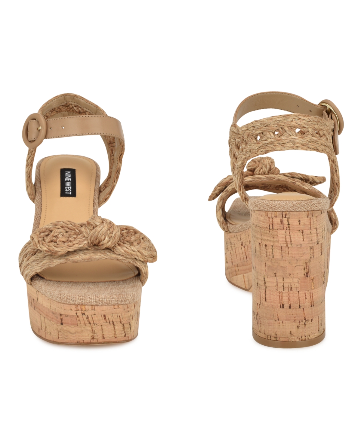 Nine West Women's Comiele Square Toe Block Heel Wedge Sandals