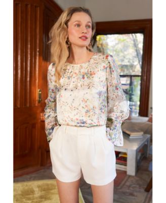 Women's Floral Print Smocked Cuff Blouse