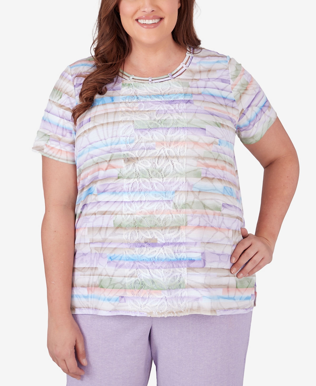Shop Alfred Dunner Plus Size Garden Party Watercolor Striped Top In Multi