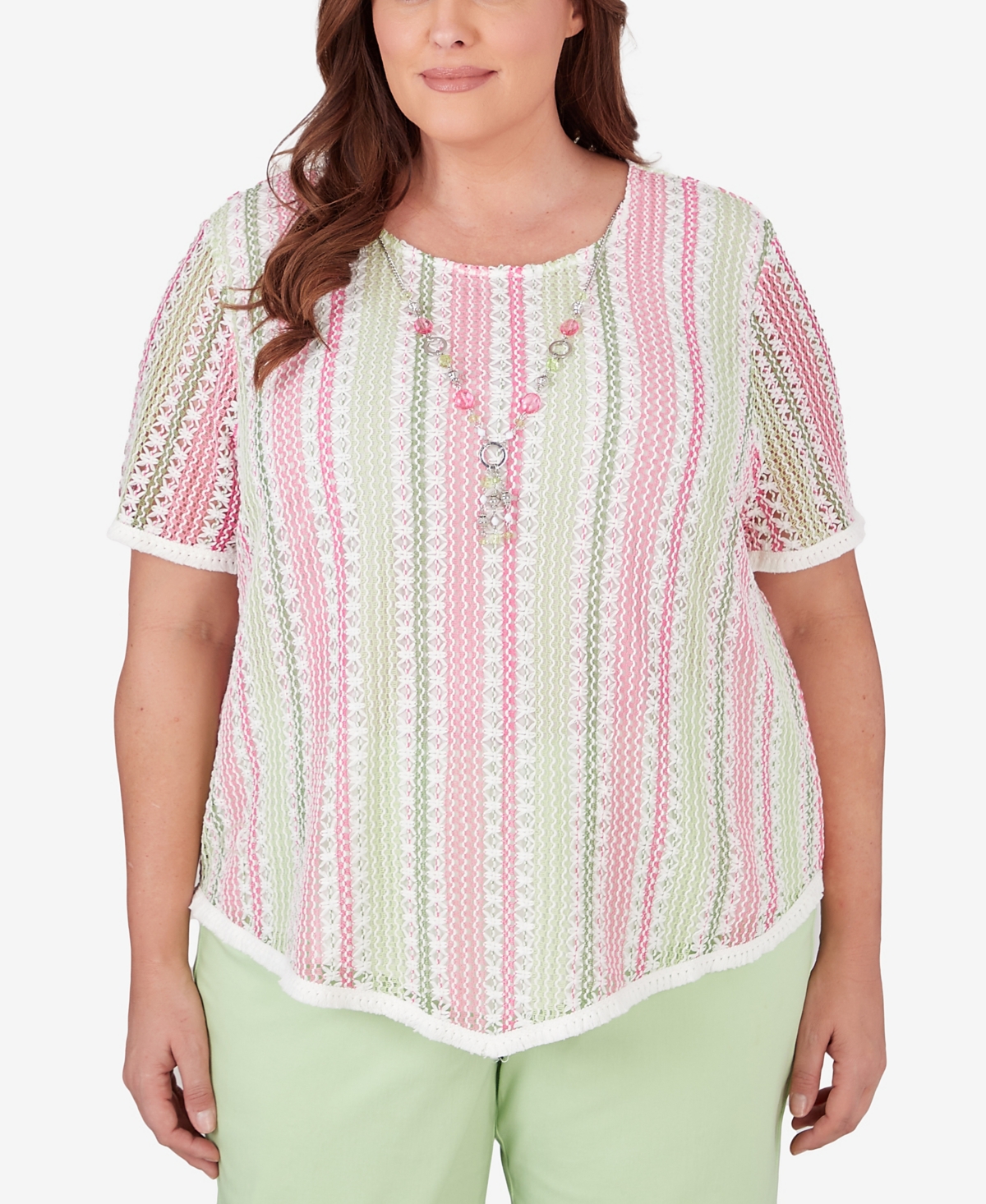 Shop Alfred Dunner Plus Size Miami Beach Vertical Striped Top With Necklace In Multi