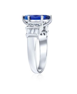 Art Deco Style 3CT Cubic Zirconia CZ Pave Royal Blue Marquise Solitaire Royal Blue CZ Promise Ring Sterling Silver